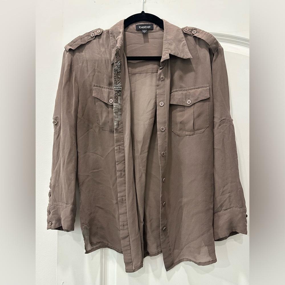 Bebe sheer button down with embellished detailing